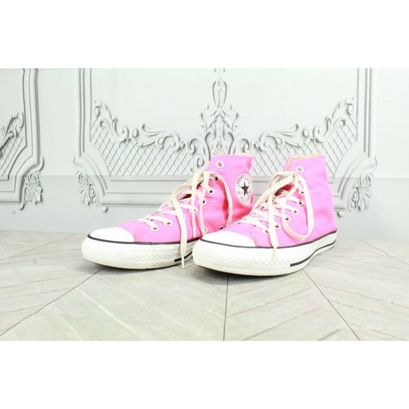 Converse Chuck Taylor Neon Pink Canvas Rubber Sole Hi Top Sneakers Size M 7 L 9 - Picture 2 of 8